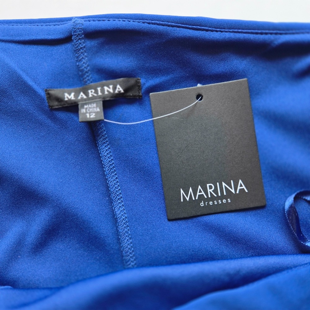 Marina One-Shoulder Evening Dress Cobalt Blue Size 12 NWT Evening Dress Elegant - Picture 6 of 6